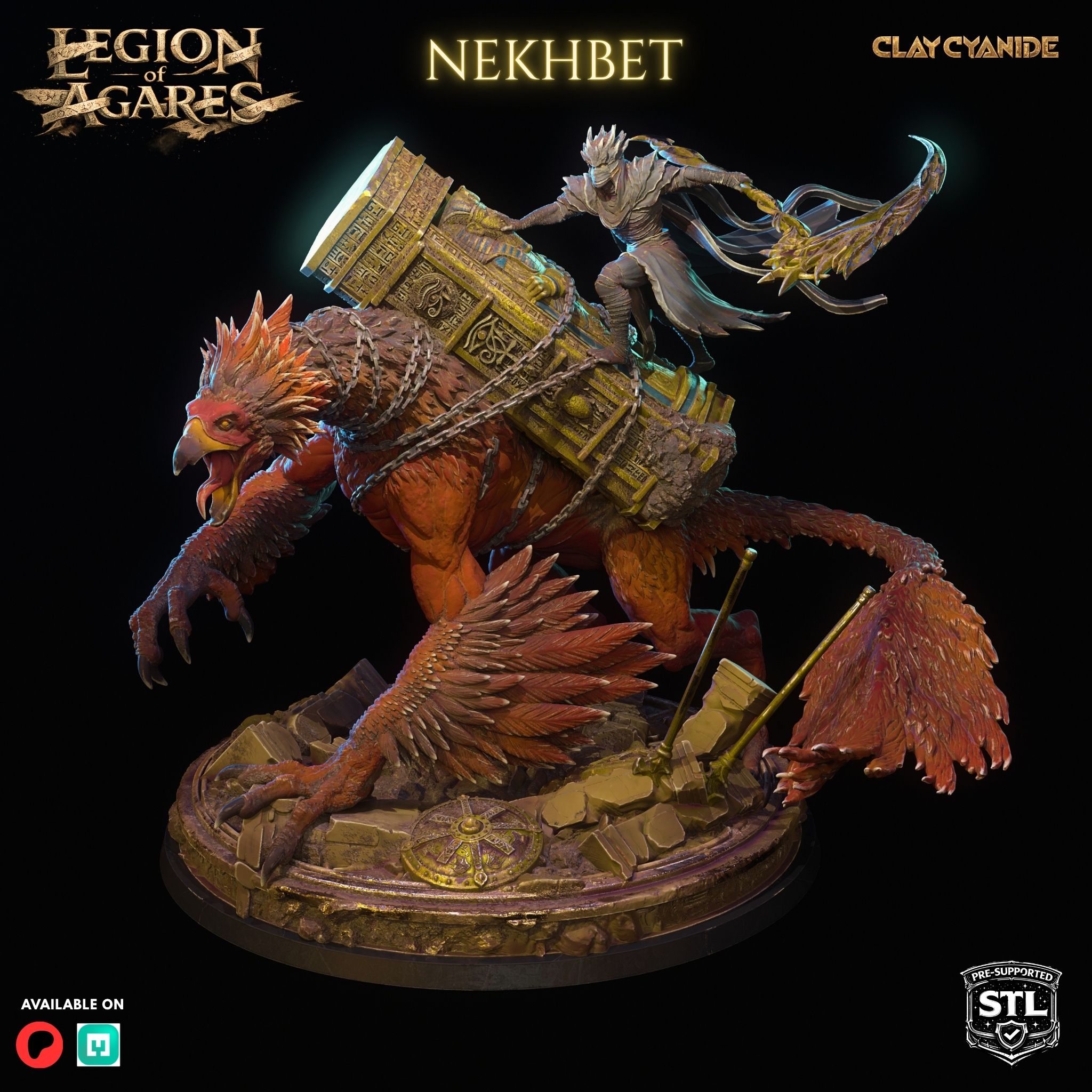 Nekhbet — vulture-headed devourer miniature STL, 100mm boss figure from Clay Cyanide Pandora's Box